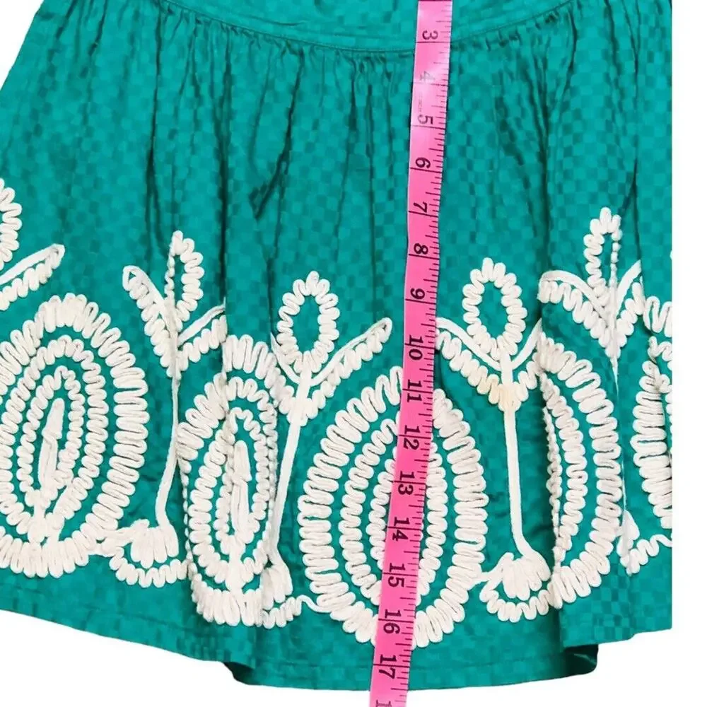 Green Embroidered Mini Skirt Bohemian Festival‎ Party Summer Medium